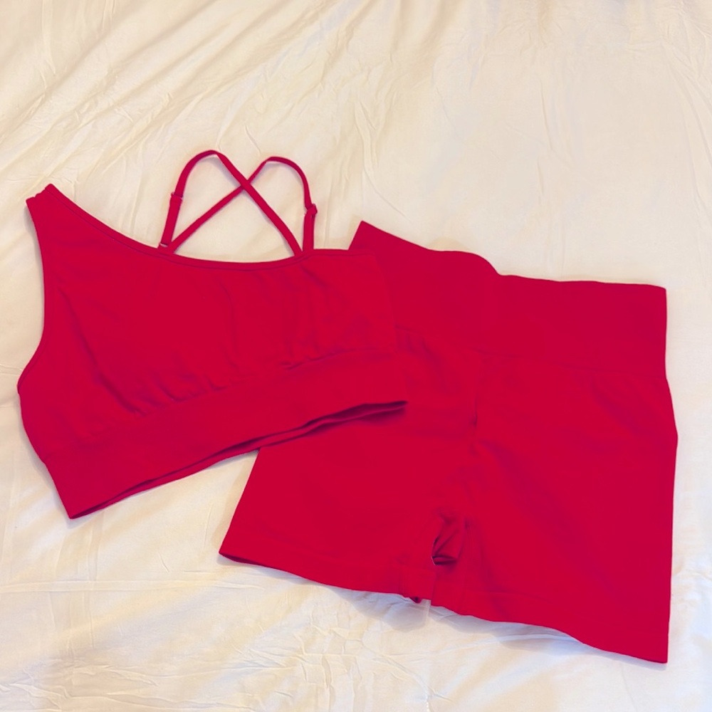 Vibrant Red Women's Athletic Shorts and Top Set